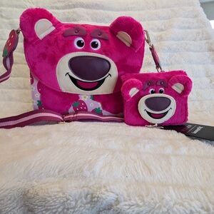 Disney Loungefly Lotso Plush Crossbody Bag & Wallet Set New